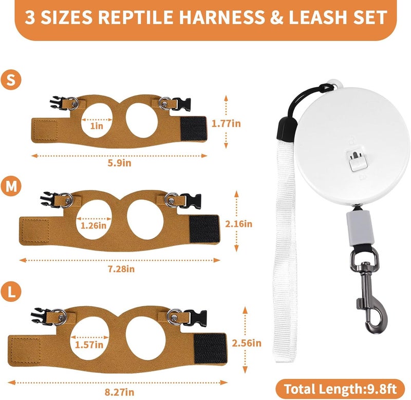 VOXGET 3 Pack Bearded Dragon Leash and Harness Set, Retractable 9.8FT Leash with 3 Sizes Adjustable Soft Harness for Reptile Small Animals Walking, Cute Lizard Vest Clothes for Reptile Lovers -Brown - Image 3